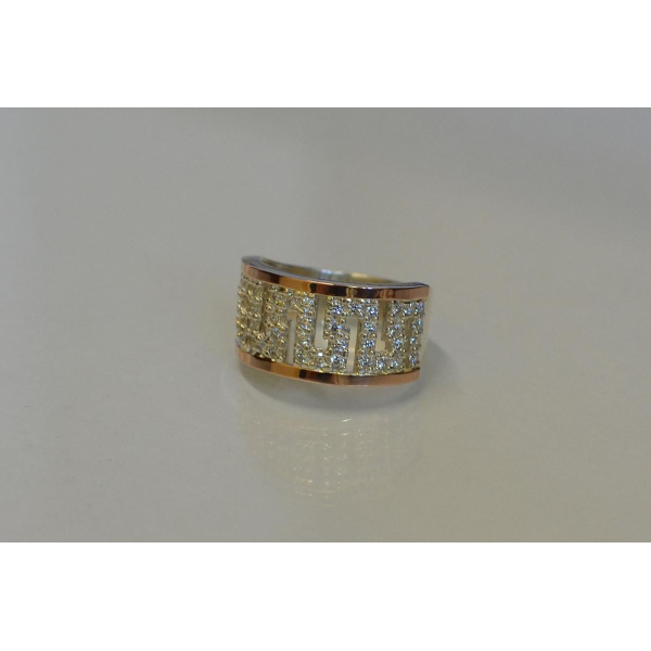 Серебряное кольцо с золотыми вставками. (020к)