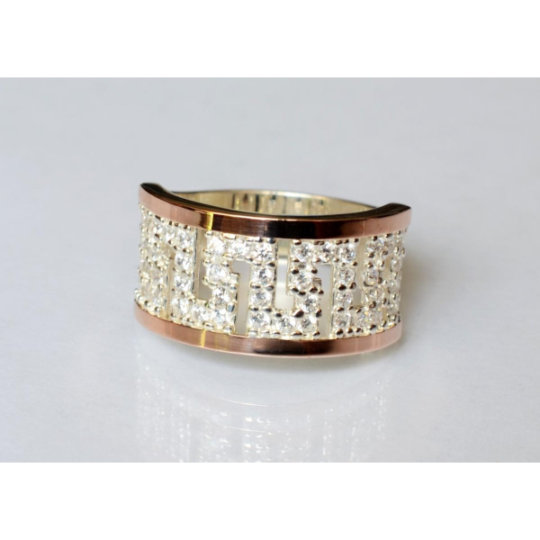 Серебряное кольцо с золотыми вставками. (020к)