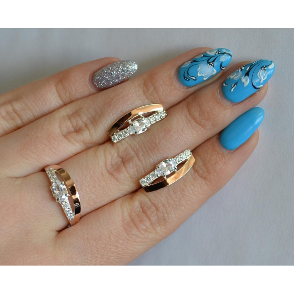 Серебряный набор с  золотыми вставками (021)