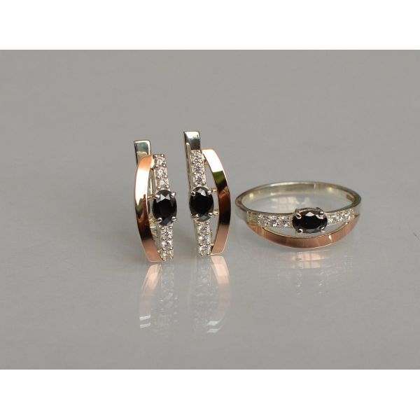 Серебряный набор с  золотыми вставками (021)