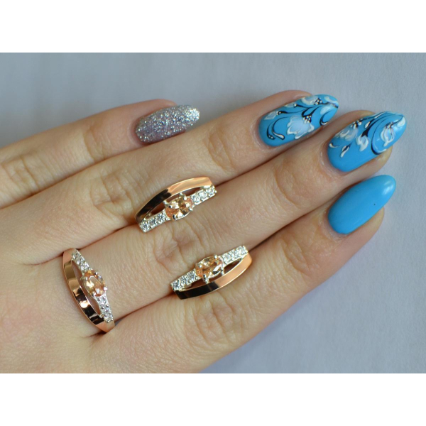 Серебряный набор с  золотыми вставками (021)