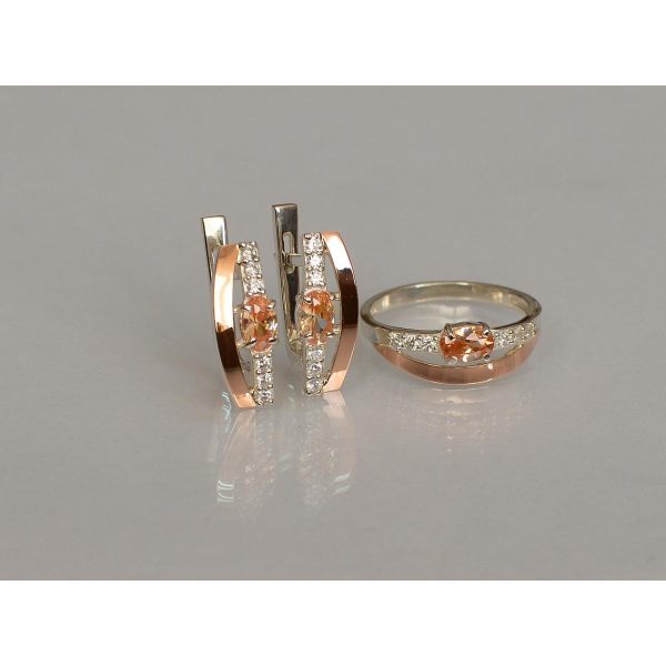 Серебряный набор с  золотыми вставками (021)