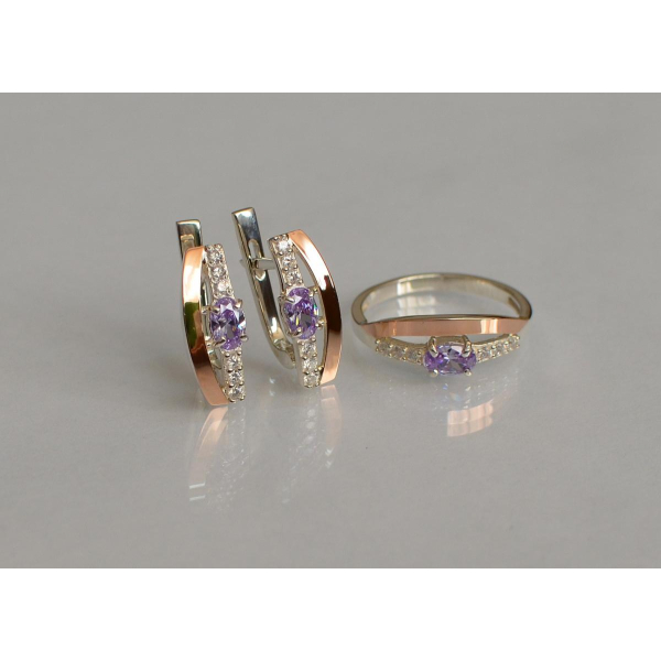 Серебряный набор с  золотыми вставками (021)