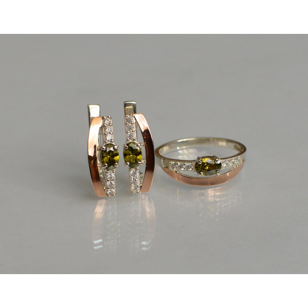 Серебряный набор с  золотыми вставками (021)