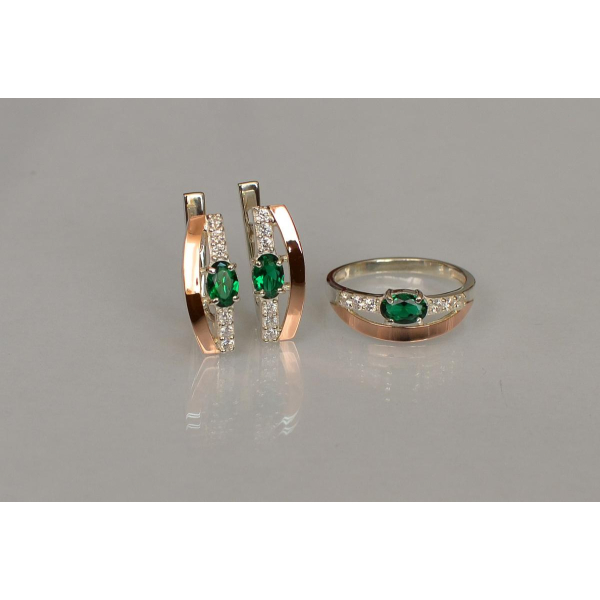 Серебряный набор с  золотыми вставками (021)