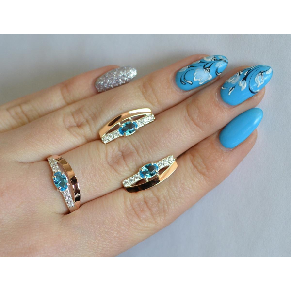 Серебряный набор с  золотыми вставками (021)