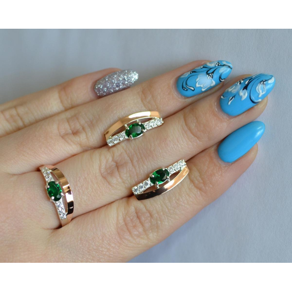 Серебряный набор с  золотыми вставками (021)