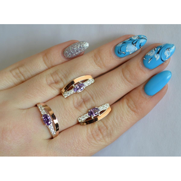 Серебряный набор с  золотыми вставками (021)