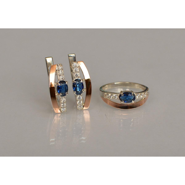 Серебряный набор с  золотыми вставками (021)