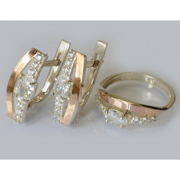 Серебряный набор с  золотыми вставками (021)