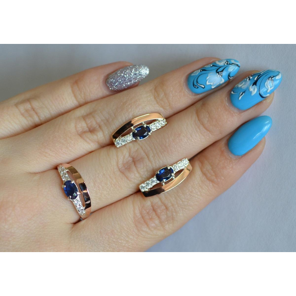 Серебряный набор с  золотыми вставками (021)