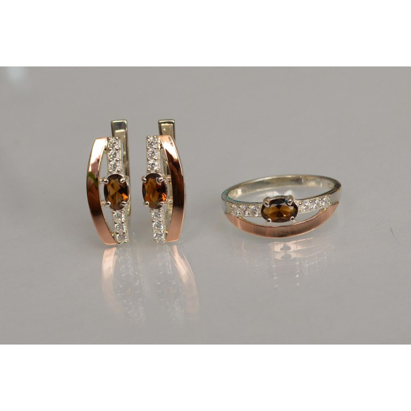 Серебряный набор с  золотыми вставками (021)