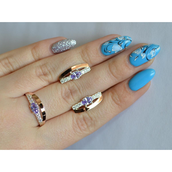 Серебряный набор с  золотыми вставками (021)