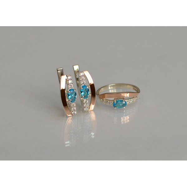 Серебряный набор с  золотыми вставками (021)