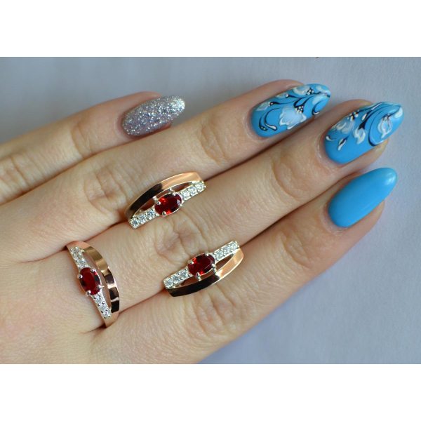 Серебряный набор с  золотыми вставками (021)