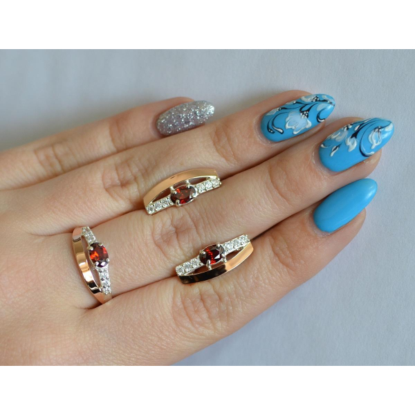 Серебряный набор с  золотыми вставками (021)