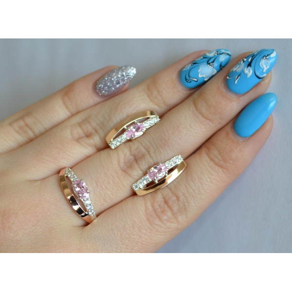 Серебряный набор с  золотыми вставками (021)