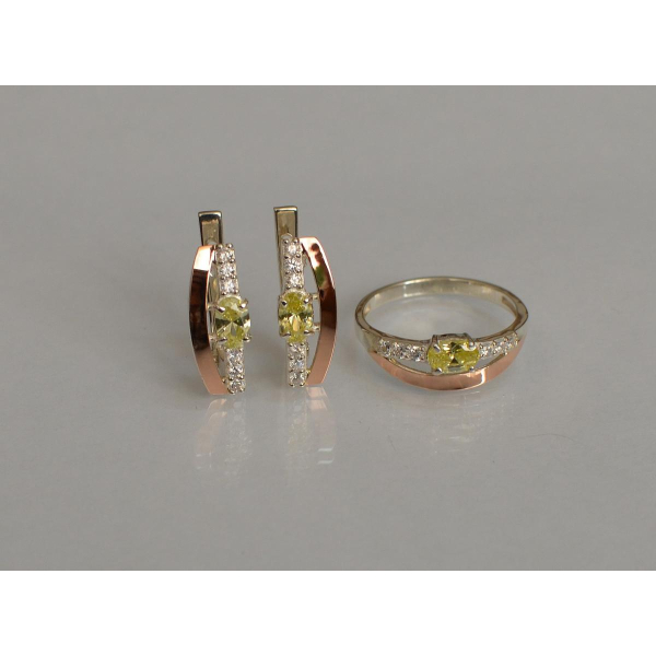 Серебряный набор с  золотыми вставками (021)