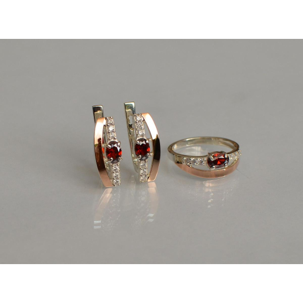 Серебряный набор с  золотыми вставками (021)