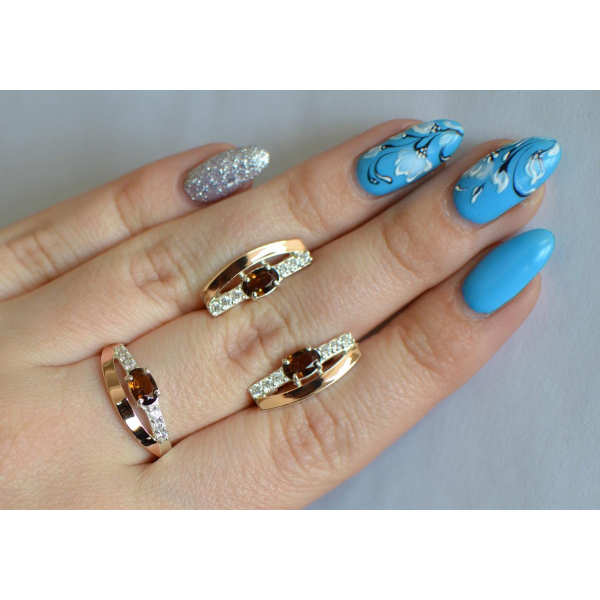 Серебряный набор с  золотыми вставками (021)