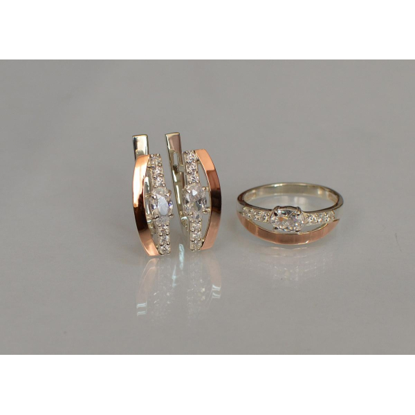 Серебряный набор с  золотыми вставками (021)