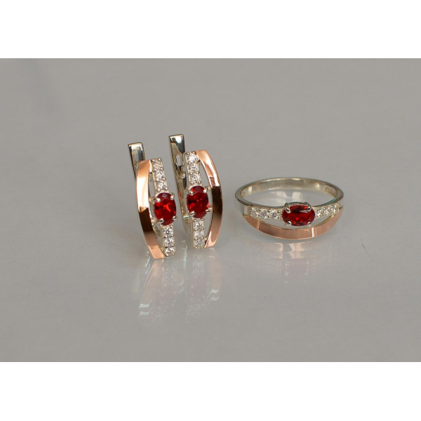 Серебряный набор с  золотыми вставками (021)