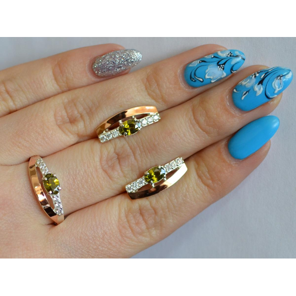 Серебряный набор с  золотыми вставками (021)