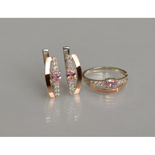 Серебряный набор с  золотыми вставками (021)