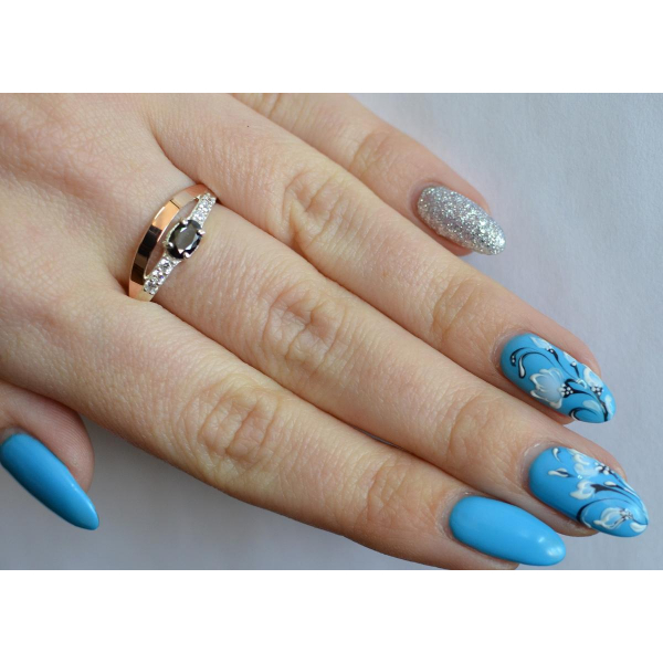 Серебряное кольцо с  накладками из золота (021к)