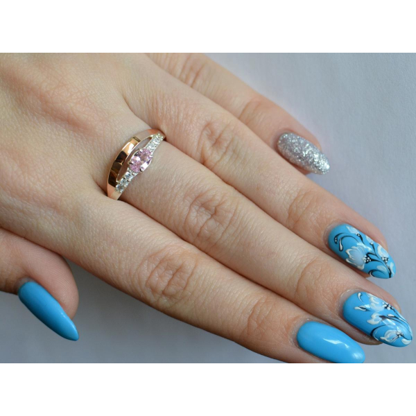 Серебряное кольцо с  накладками из золота (021к)