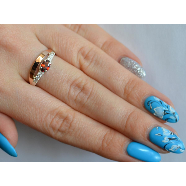 Серебряное кольцо с  накладками из золота (021к)