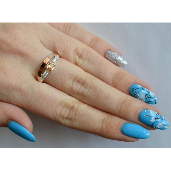 Серебряное кольцо с  накладками из золота (021к)