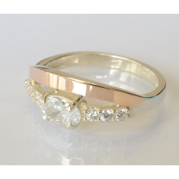 Серебряное кольцо с  накладками из золота (021к)