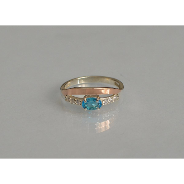 Серебряное кольцо с  накладками из золота (021к)