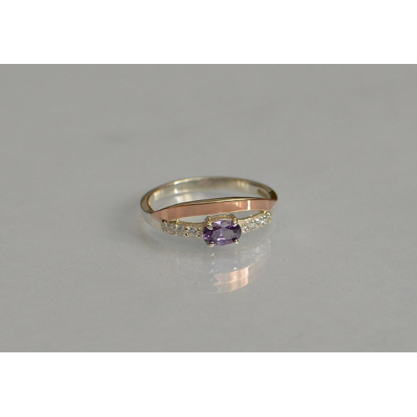 Серебряное кольцо с  накладками из золота (021к)