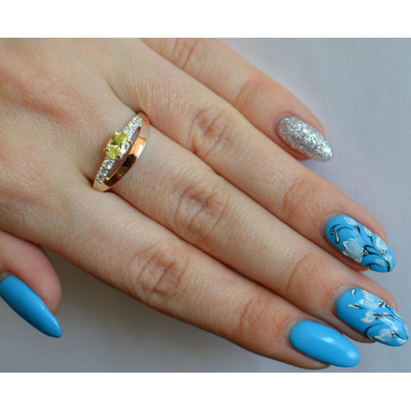 Серебряное кольцо с  накладками из золота (021к)