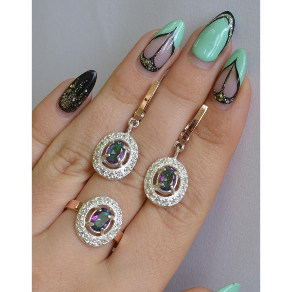 Набор серебряный с золотыми напайками (023)