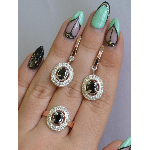 Набор серебряный с золотыми напайками (023)