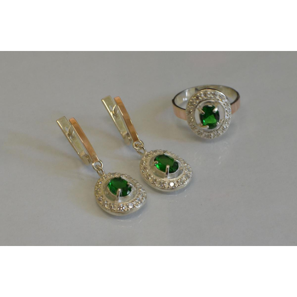 Набор серебряный с золотыми напайками (023)