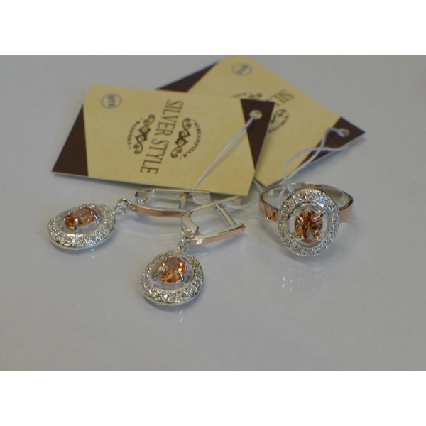 Набор серебряный с золотыми напайками (023)