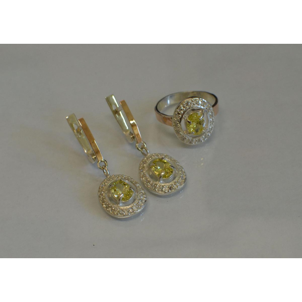 Набор серебряный с золотыми напайками (023)