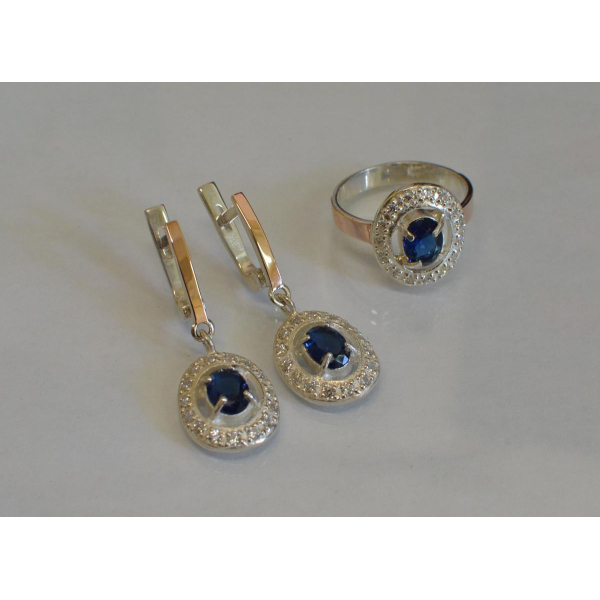 Набор серебряный с золотыми напайками (023)