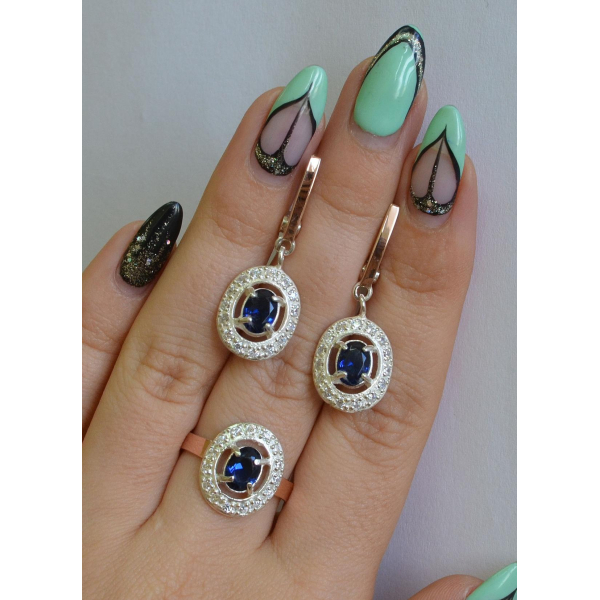 Набор серебряный с золотыми напайками (023)