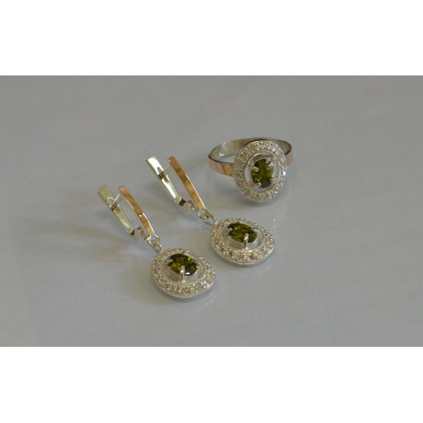 Набор серебряный с золотыми напайками (023)