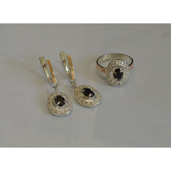 Набор серебряный с золотыми напайками (023)