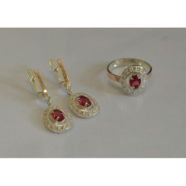 Набор серебряный с золотыми напайками (023)