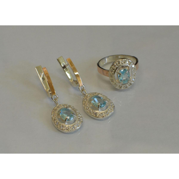 Набор серебряный с золотыми напайками (023)