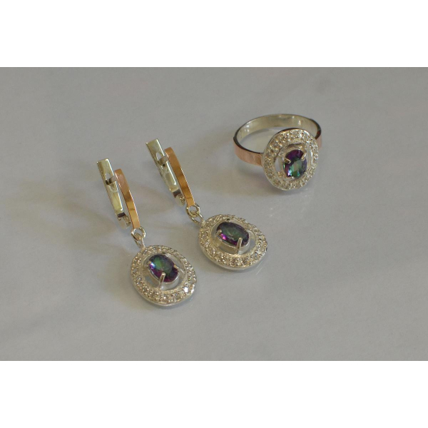 Набор серебряный с золотыми напайками (023)