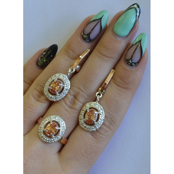 Набор серебряный с золотыми напайками (023)