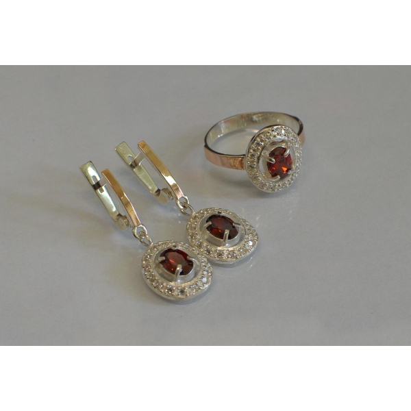 Набор серебряный с золотыми напайками (023)